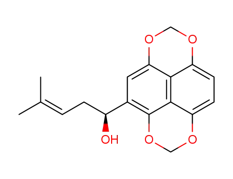 Molecular Structure of 206996-07-8 ((S)-4-Methyl-1-(1,3,6,8-tetraoxa-pyren-4-yl)-pent-3-en-1-ol)