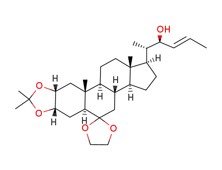 Molecular Structure of 148705-11-7 ((2α,3α,5α,22S,23E)-6,6-ethylenedioxy-2,3-isopropylidenedioxy-26,27-dinorcholest-23-en-22-ol)