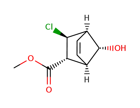 Molecular Structure of 321172-31-0 ((1R,2R,3S,4R,7R)-3-Chloro-7-hydroxy-bicyclo[2.2.1]hept-5-ene-2-carboxylic acid methyl ester)