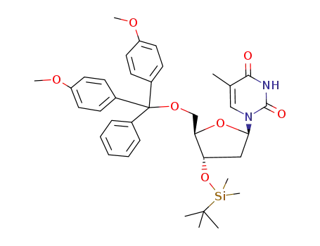 Molecular Structure of 80971-33-1 (5'-O-(4,4'-dimethoxytrityl)-3'-O-(t-butyldimethylsilyl)-2'-deoxythymidine)