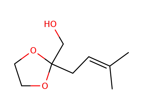 Molecular Structure of 443686-71-3 ([2-(3-methyl-buten-2-yl)-[1,3]-dioxolan-2-yl]-methanol)