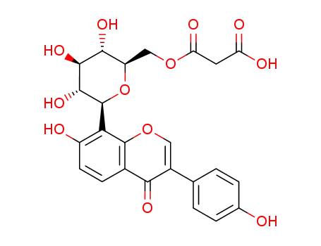 Molecular Structure of 147899-32-9 (Malonic acid mono-{(2R,3S,4R,5R,6S)-3,4,5-trihydroxy-6-[7-hydroxy-3-(4-hydroxy-phenyl)-4-oxo-4H-chromen-8-yl]-tetrahydro-pyran-2-ylmethyl} ester)