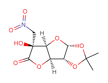 Molecular Structure of 152434-60-1 ((3aR,3bS,6S,6aS,7aR)-6-Hydroxy-2,2-dimethyl-6-nitromethyl-tetrahydro-furo[2',3':4,5]furo[2,3-d][1,3]dioxol-5-one)