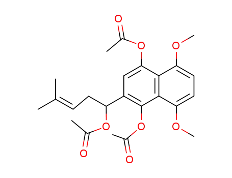 Molecular Structure of 443686-76-8 ((R,S)-acetic acid 4-acetoxy-3-(1-acetoxy-4-methyl-pent-3-enyl)-5,8-dimethoxynaphthalen-1-yl ester)