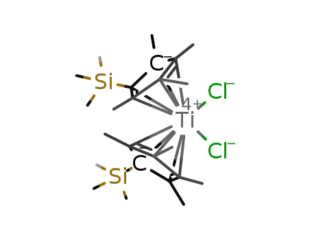 Molecular Structure of 185154-26-1 (bis(η5-tetramethyl(trimethylsilyl)cyclopentadienyl)titanium dichloride)