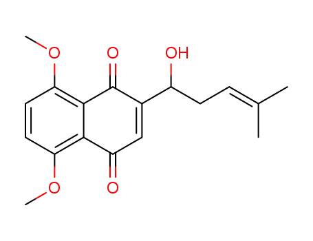 Molecular Structure of 145668-25-3 (2-(1'-hydroxy-4'-methylpent-3'-en-1'-yl)-5,8-dimethoxy-1,4-naphthoquinone)