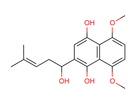 Molecular Structure of 443686-67-7 (2-(1-hydroxy-4-methyl-pent-3-enyl)-5,8-dimethoxy-naphthalene-1,4-diol)