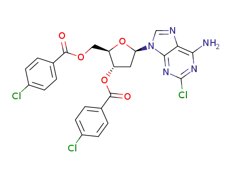 Molecular Structure of 908006-51-9 (2-chloro-6-amino-9-[3,5-di-O-(4-chlorobenzoyl)-2-deoxy-β-D-ribofuranosyl]-purine)