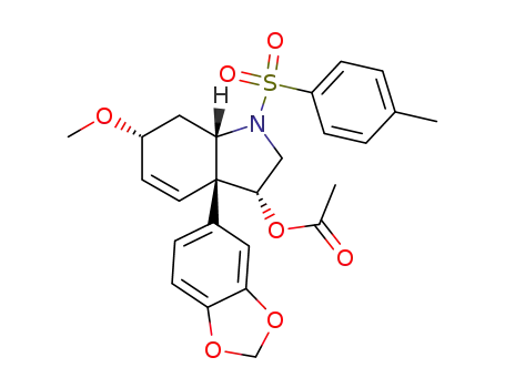 Molecular Structure of 215609-83-9 ((3R,3aS,6R,7aS)-N-p-tolylsulfonyl-3-acetyloxy-3a-(3,4-methylenedioxyphenyl)-6-methoxy-2,3,3a,6,7,7a-hexahydroindole)