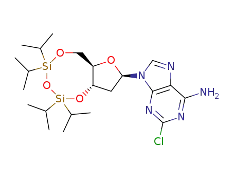 Molecular Structure of 136850-20-9 (2-Chloro-9-((2R,3aS,9aR)-5,5,7,7-tetraisopropyl-tetrahydro-1,4,6,8-tetraoxa-5,7-disila-cyclopentacycloocten-2-yl)-9H-purin-6-ylamine)
