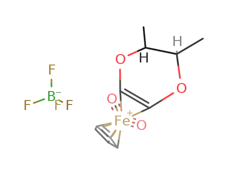 Molecular Structure of 110772-33-3 (dicarbonyl(η5-cyclopentadienyl)(η-(5R,6R)-5,6-dimethyl-5,6-dihydrodioxin)iron(II) tetrafluoroborate)