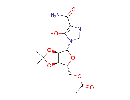 Molecular Structure of 168906-86-3 (Acetic acid (3aR,4R,6R,6aR)-6-(4-carbamoyl-5-hydroxy-imidazol-1-yl)-2,2-dimethyl-tetrahydro-furo[3,4-d][1,3]dioxol-4-ylmethyl ester)