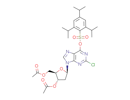 Molecular Structure of 500225-58-1 (9-(3,5-di-O-acetyl-2-deoxy-β-D-erythro-pentofuranosyl)-2-chloro-6-O-(2,4,6-triisopropylbenzenesulfonyl)purine)