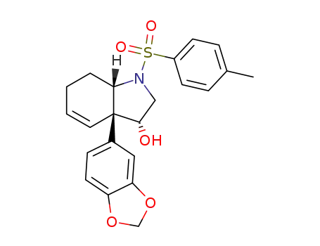 Molecular Structure of 215609-76-0 ((3R,3aS,7aS)-N-p-tolylsulfonyl-3-hydroxy-3a-(3,4-methylenedioxyphenyl)-2,3,3a,6,7,7a-hexahydroindole)