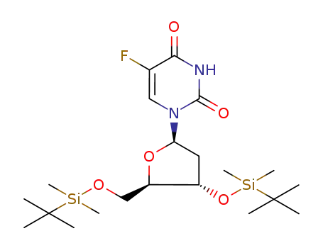 Molecular Structure of 150109-68-5 (1-((2R,4S,5R)-4-((tert-butyldimethylsilyl)oxy)-5-(((tert-butyldimethylsilyl)oxy)methyl)tetrahydrofuran-2-yl)-5-fluoropyrimidine-2,4(1H,3H)dione)