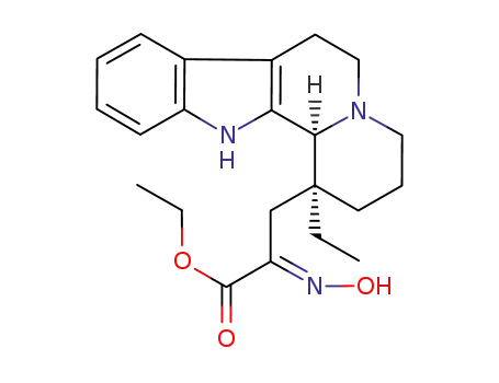 Molecular Structure of 89396-73-6 (3-((1S,12bS)-1-Ethyl-1,2,3,4,6,7,12,12b-octahydro-indolo[2,3-a]quinolizin-1-yl)-2-[(E)-hydroxyimino]-propionic acid ethyl ester)