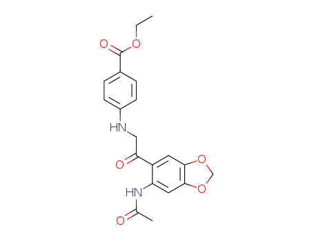 Molecular Structure of 85590-89-2 (ethyl 4-<(2'-acetylamino-4',5'-methylenedioxyphenacyl)amino>benzoate)