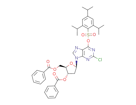 Molecular Structure of 500225-59-2 (9-(3,5-di-O-benzoyl-2-deoxy-β-D-erythro-pentofuranosyl)-2-chloro-6-O-(2,4,6-triisopropylbenzenesulfonyl)purine)