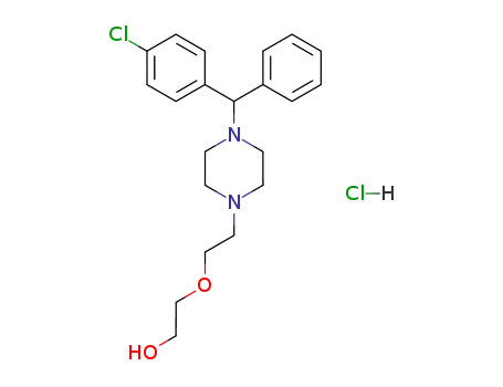 Molecular Structure of 1244-76-4 (2-[2-[4-[(4-chlorophenyl)phenylmethyl]piperazin-1-yl]ethoxy]ethanol hydrochloride)