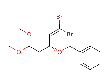 Molecular Structure of 137759-59-2 (Benzene, [[[3,3-dibromo-1-(2,2-dimethoxyethyl)-2-propenyl]oxy]methyl]-,
(R)-)