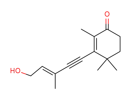 Molecular Structure of 63184-87-2 (2-Cyclohexen-1-one,
3-(5-hydroxy-3-methyl-3-penten-1-ynyl)-2,4,4-trimethyl-, (E)-)