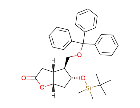 Molecular Structure of 912445-64-8 ((3aR,4S,5R,6aS)-5-(tert-butyldimethylsilyloxy)-4-(trityloxymethyl)-hexahydrocyclopenta(b)furan-2-one)