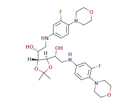 Molecular Structure of 905945-96-2 ((R)-2-(3-Fluoro-4-morpholin-4-yl-phenylamino)-1-{(4R,5R)-5-[(R)-2-(3-fluoro-4-morpholin-4-yl-phenylamino)-1-hydroxy-ethyl]-2,2-dimethyl-[1,3]dioxolan-4-yl}-ethanol)