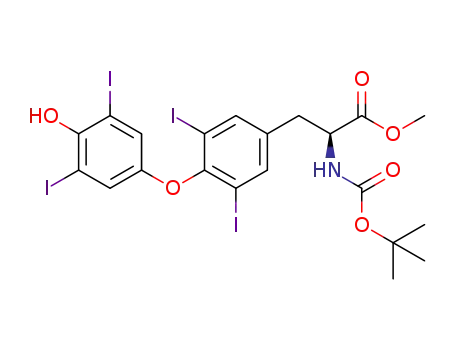 Molecular Structure of 1431868-09-5 (methyl (S)-2-((tert-butoxycarbonyl)amino)-3-(4-(4-hydroxy-3,5-diaiodophenoxy)-3,5-diaiodophenyl)propanoate)