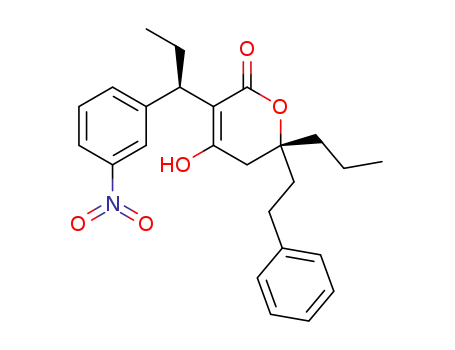 Molecular Structure of 215317-22-9 ((2R)-4-hydroxy-5-[(1R)-1-(3-nitrophenyl)propyl]-2-phenethyl-2-propyl-3H-pyran-6-one)