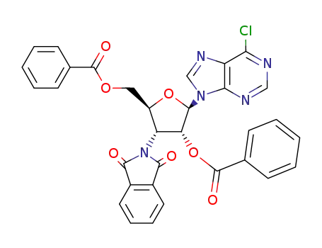 Molecular Structure of 6044-48-0 ((1<i>R</i>)-<i>O</i>,<i>O</i>'-dibenzoyl-1-(6-chloro-purin-9-yl)-3-phthalimido-D-1,4-anhydro-3-deoxy-ribitol)