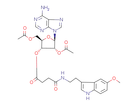 Molecular Structure of 196091-42-6 (2',5'-di-O-acetyl-3'-O-<(5-methoxy-3-indolyl)ethylamino>succinyladenosine)