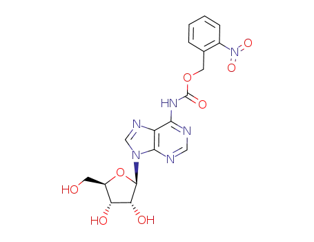 Molecular Structure of 473910-22-4 ([9-((2R,3R,4S,5R)-3,4-Dihydroxy-5-hydroxymethyl-tetrahydro-furan-2-yl)-9H-purin-6-yl]-carbamic acid 2-nitro-benzyl ester)