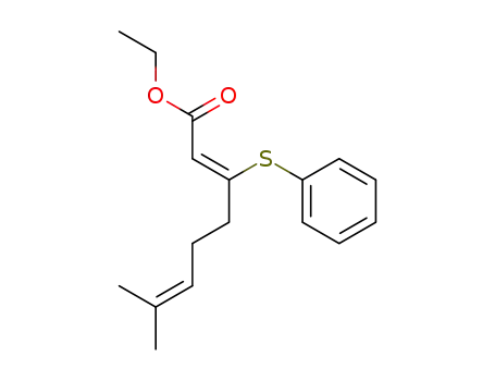 Molecular Structure of 54345-40-3 ((Z)-7-Methyl-3-phenylsulfanyl-octa-2,6-dienoic acid ethyl ester)
