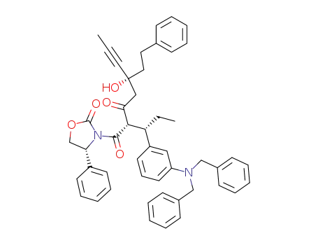 Molecular Structure of 188559-22-0 ([4R-[3(2(S*),5(R*),4R]]-3-[2-[1-[3-[Bis(phenylmethyl)amino]phenyl]propyl]-5-hydroxy-1,3-dioxo-5-(2-phenylethyl)-6-octynyl]-4-phenyl-2-oxazolidinone)