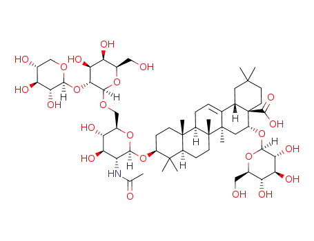Molecular Structure of 1242172-32-2 (3-O-β-D-xylopyranosyl-(1->2)-β-D-galactopyranosyl-(1->6)-2-acetamido-2-deoxy-β-D-glucopyranosyl echinocystic acid 16-O-β-D-glucopyranoside)