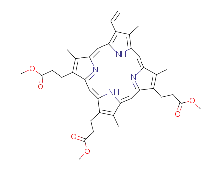 Molecular Structure of 60297-35-0 (8,13,17-tris(2-methoxycarbonylethyl)-3,7,12,18-tetramethyl-2-vinylporphyrin)