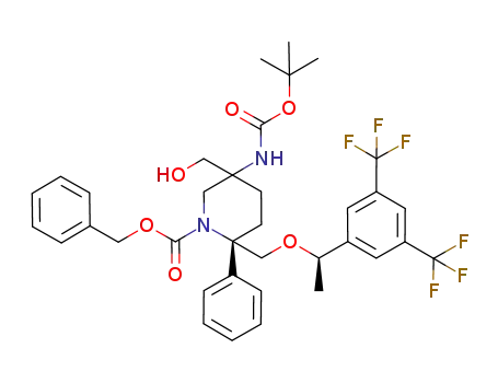 1-Piperidinecarboxylic acid,
2-[[(1R)-1-[3,5-bis(trifluoromethyl)phenyl]ethoxy]methyl]-5-[[(1,1-dimethyl
ethoxy)carbonyl]amino]-5-(hydroxymethyl)-2-phenyl-, phenylmethyl ester,
(2S)-