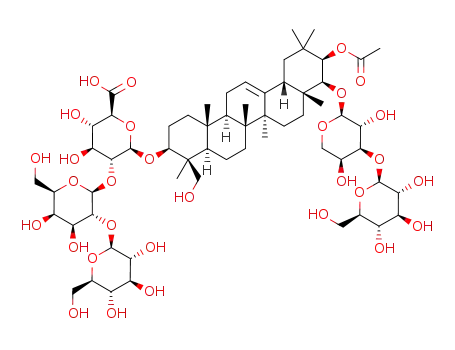 Molecular Structure of 1161733-95-4 (21-O-acetyl-22-O-β-D-glucopyranosyl-(1->3)-α-L-arabinopyranosyl-3-O-β-D-glucopyranosyl-(1->2)-β-D-galactopyranosyl-(1->2)-β-D-glucuronopyranosyl-soyasapogenol A)