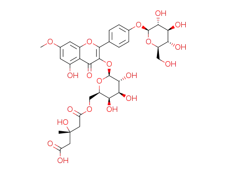 Molecular Structure of 1391144-84-5 (rhamnocitrin-3-O-[(S)-3-hydroxy-3-methylglutaryl-(1->6)]-β-D-galactopyranoside-4'-O-β-D-glucopyranoside)