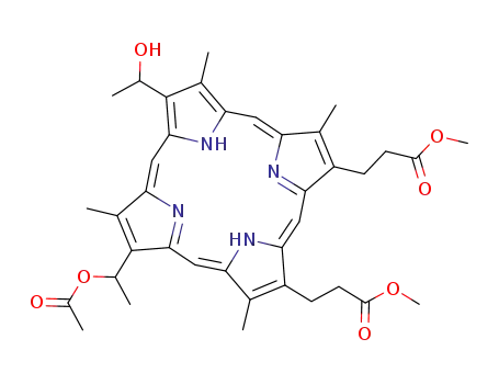 Molecular Structure of 75162-61-7 (8-(1-acetoxyethyl)-3-(1-hydroxyethyl)deuteroporphyrin dimethyl ester)