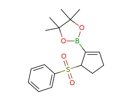 Molecular Structure of 1424999-32-5 (4,4,5,5-tetramethyl-2-(5-(phenylsulfonyl)cyclopent-1-en-1-yl)-1,3,2-dioxaborolane)