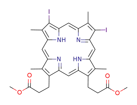 Molecular Structure of 123411-35-8 (dimethyl 7,12-diiodo-3,8,13,17-tetramethylporphyrin-2,18-dipropionate)
