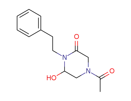 Molecular Structure of 87693-79-6 (Piperazinone, 4-acetyl-6-hydroxy-1-(2-phenylethyl)-)