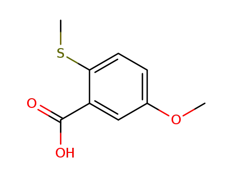 Molecular Structure of 98752-37-5 (Benzoic acid, 5-methoxy-2-(methylthio)-)