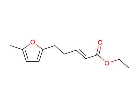Molecular Structure of 88909-16-4 (2-Pentenoic acid, 5-(5-methyl-2-furanyl)-, ethyl ester, (E)-)