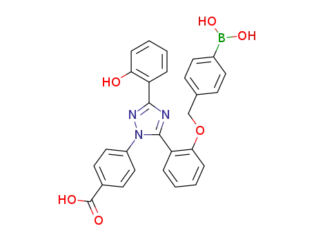 Molecular Structure of 1414867-91-6 (4-(5-(2-((4-boronobenzyl)oxy)phenyl)-3-(2-hydroxyphenyl)-1H-1,2,4-triazol-1-yl)benzoic acid)