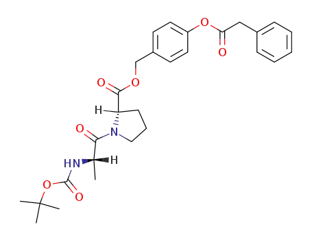 Molecular Structure of 330970-69-9 ((S)-1-((S)-2-tert-Butoxycarbonylamino-propionyl)-pyrrolidine-2-carboxylic acid 4-phenylacetoxy-benzyl ester)