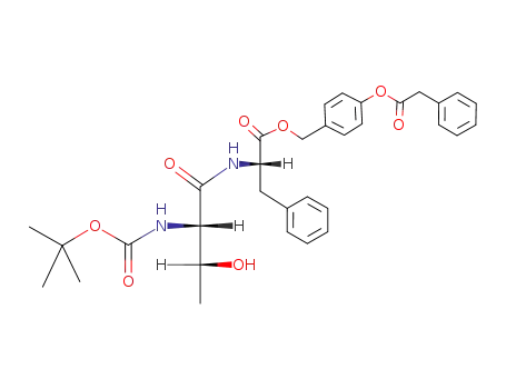 Molecular Structure of 330970-68-8 ((S)-2-((2S,3R)-2-tert-Butoxycarbonylamino-3-hydroxy-butyrylamino)-3-phenyl-propionic acid 4-phenylacetoxy-benzyl ester)