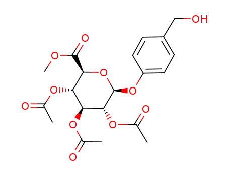 Molecular Structure of 148579-57-1 ((2S,3R,4S,5S,6S)-2-(4-(hydroxymethyl)phenoxy)-6-(methoxycarbonyl)tetrahydro-2H-pyran-3,4,5-triyl triacetate)