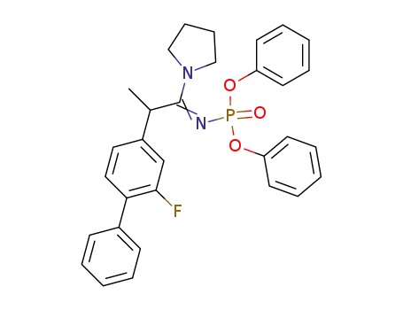 Molecular Structure of 71574-83-9 (diphenyl N-<2-(2-fluoro-4-biphenylyl)-1-pyrrolidinopropylidene>phosphoramidate)
